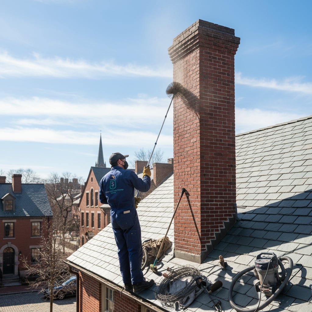 Steven Chimney Sweep team working on chimney